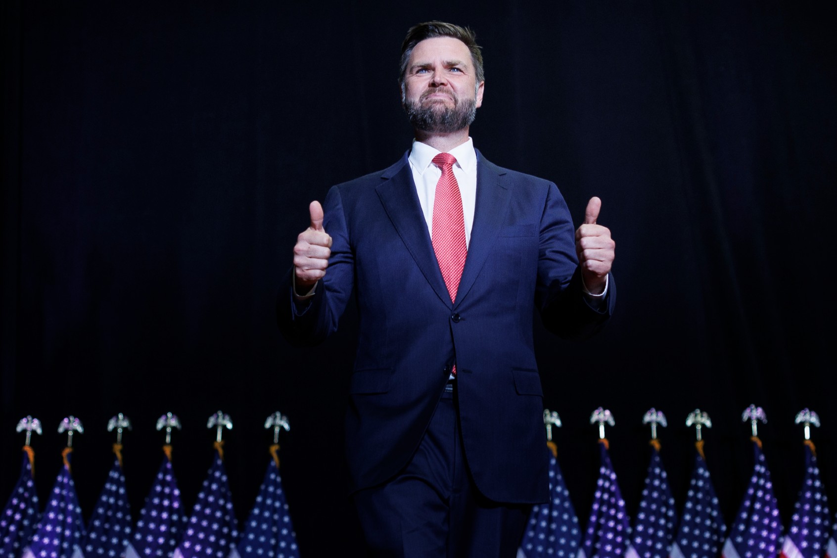 Republican vice-presidential nominee JD Vance walks on stage during a campaign event at Radford University in Radford, Virginia, on Monday, July 22, 2024. (Tom Brenner for The Washington Post via Getty Images)