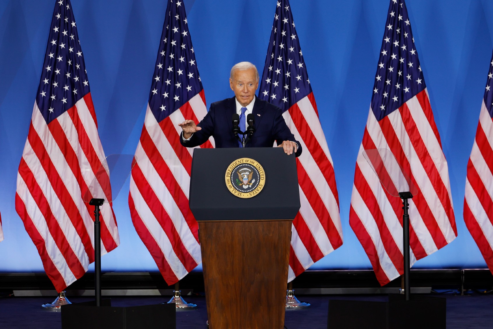 U.S. President Joe Biden holds a news conference at the 2024 NATO Summit on July 11, 2024, in Washington, DC. (Kevin Dietsch/Getty Images)