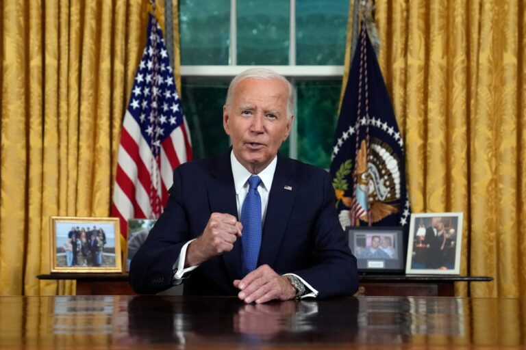 U.S. President Joe Biden speaks from the Oval Office of the White House on July 24, 2024 in Washington, DC. (Evan Vucci-Pool/Getty Images)