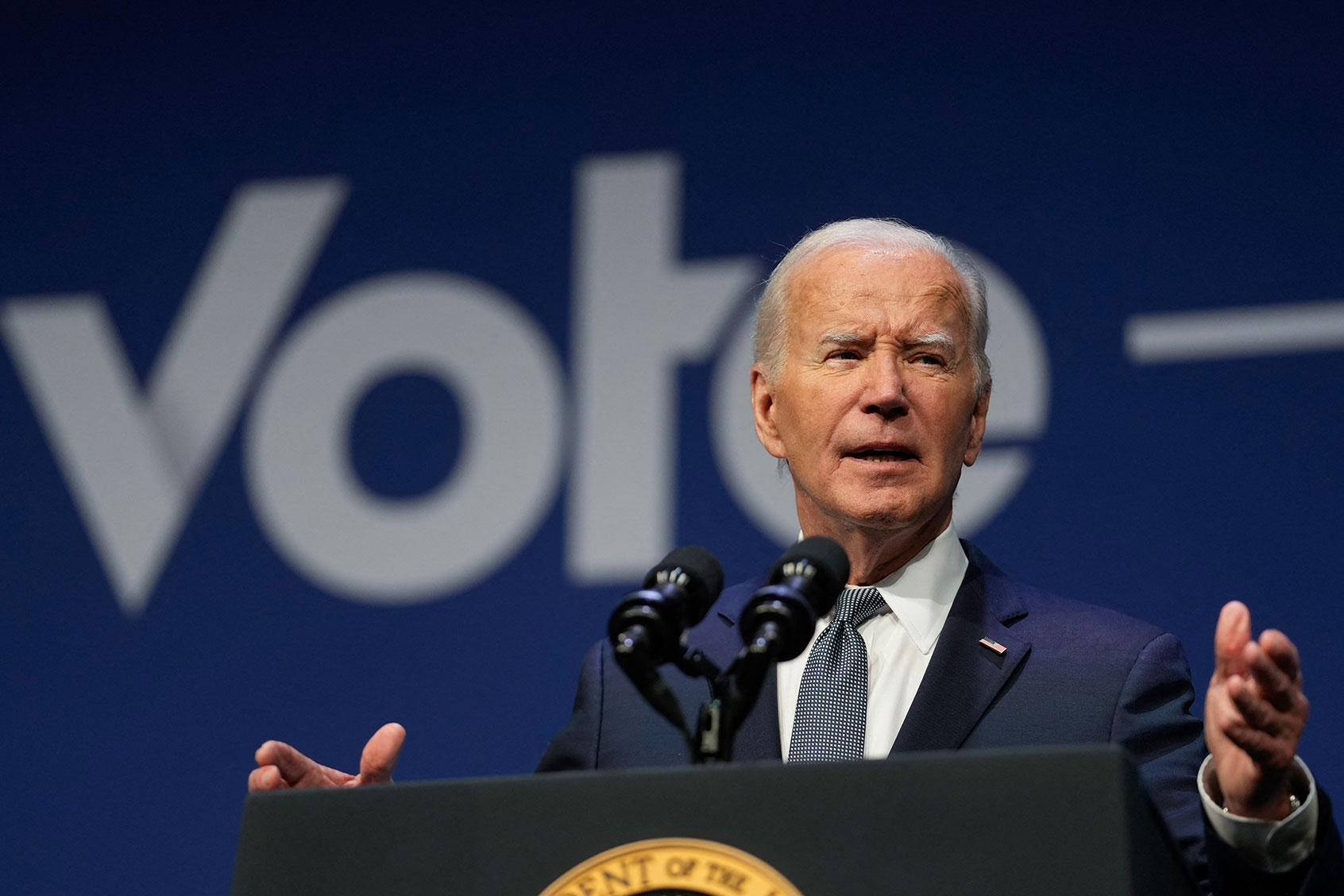 US President Joe Biden speaks on economics during the Vote To Live Properity Summit at the College of Southern Nevada in Las Vegas, Nevada, on July 16, 2024. (KENT NISHIMURA/AFP via Getty Images)