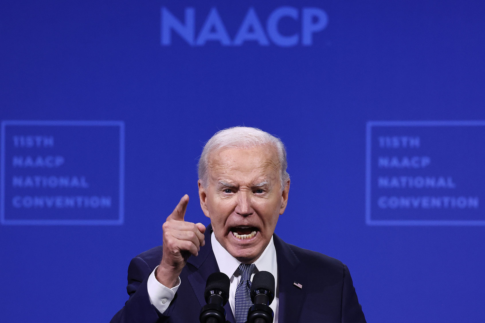 U.S. President Joe Biden speaks at the 115th NAACP National Convention at the Mandalay Bay Convention Center on July 16, 2024 in Las Vegas, Nevada. (Mario Tama/Getty Images)