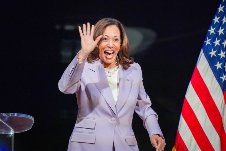 Vice President Kamala Harris arrives at The Rocket Foundation Summit on Gun Violence Prevention at The Carter Presidential Center on June 18, 2024, in Atlanta, Georgia. (Julia Beverly/Getty Images)