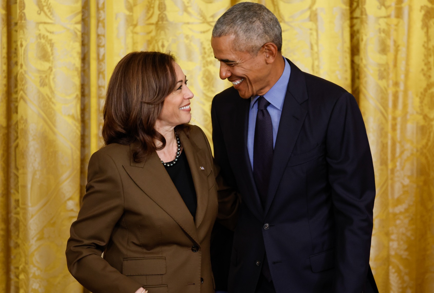Vice President Kamala Harris and Former President Barack Obama attend an event to mark the 2010 passage of the Affordable Care Act in the East Room of the White House on April 5, 2022 in Washington, DC. (Chip Somodevilla/Getty Images)