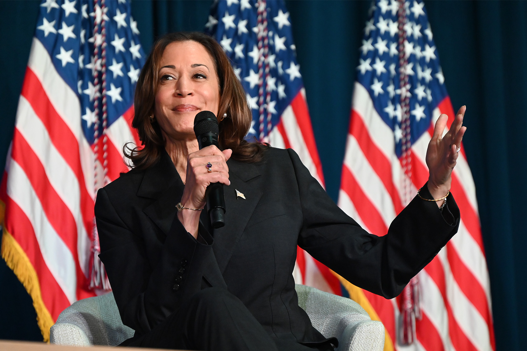 Vice President Kamala Harris in Portage, Michigan, July 17, 2024. (Kyle Mazza/Anadolu via Getty Images)