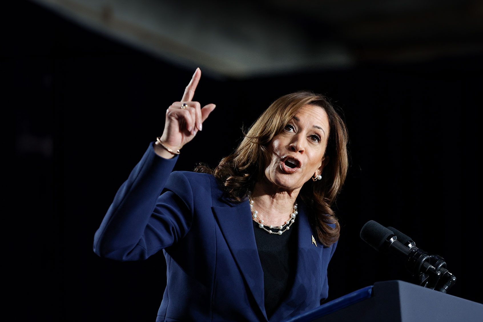 US Vice President and Democratic Presidential candidate Kamala Harris speaks at West Allis Central High School during her first campaign rally in Milwaukee, Wisconsin, on July 23, 2024. (KAMIL KRZACZYNSKI/AFP via Getty Images)