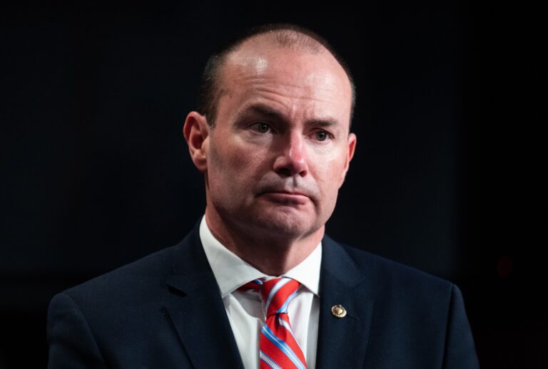 Sen. Mike Lee, R-Utah, attends a news conference in the U.S. Capitol on Wednesday, January 24, 2024. (Tom Williams/CQ-Roll Call, Inc via Getty Images)