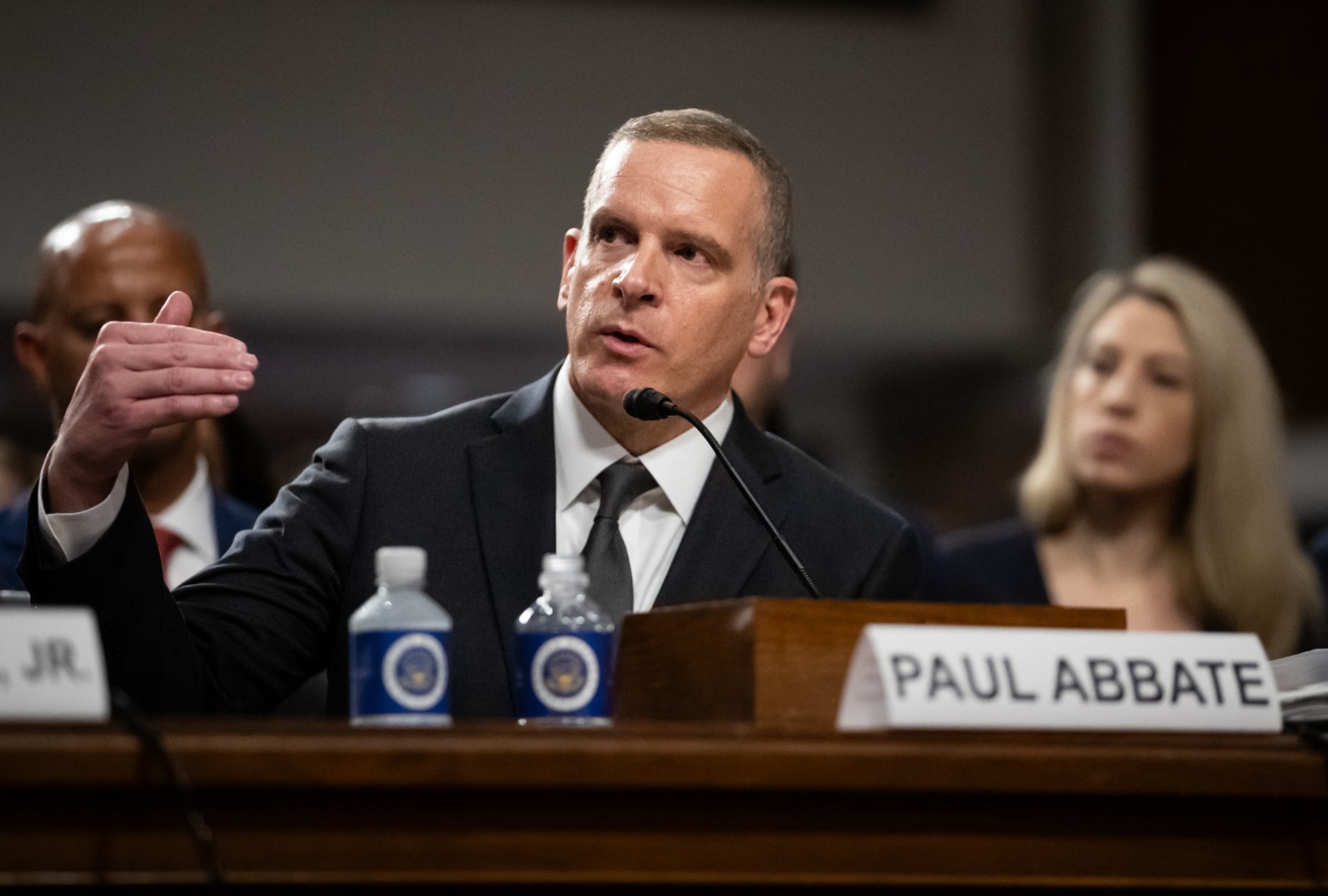 FBI Deputy Director Paul Abbate testifies about the attempted assassination of ex-President Donald Trump at a campaign rally, during a joint hearing of the Senate Judiciary and Homeland Security Committees, Washington, DC, July 30, 2024. (ALLISON BAILEY/Middle East Images/AFP via Getty Images)