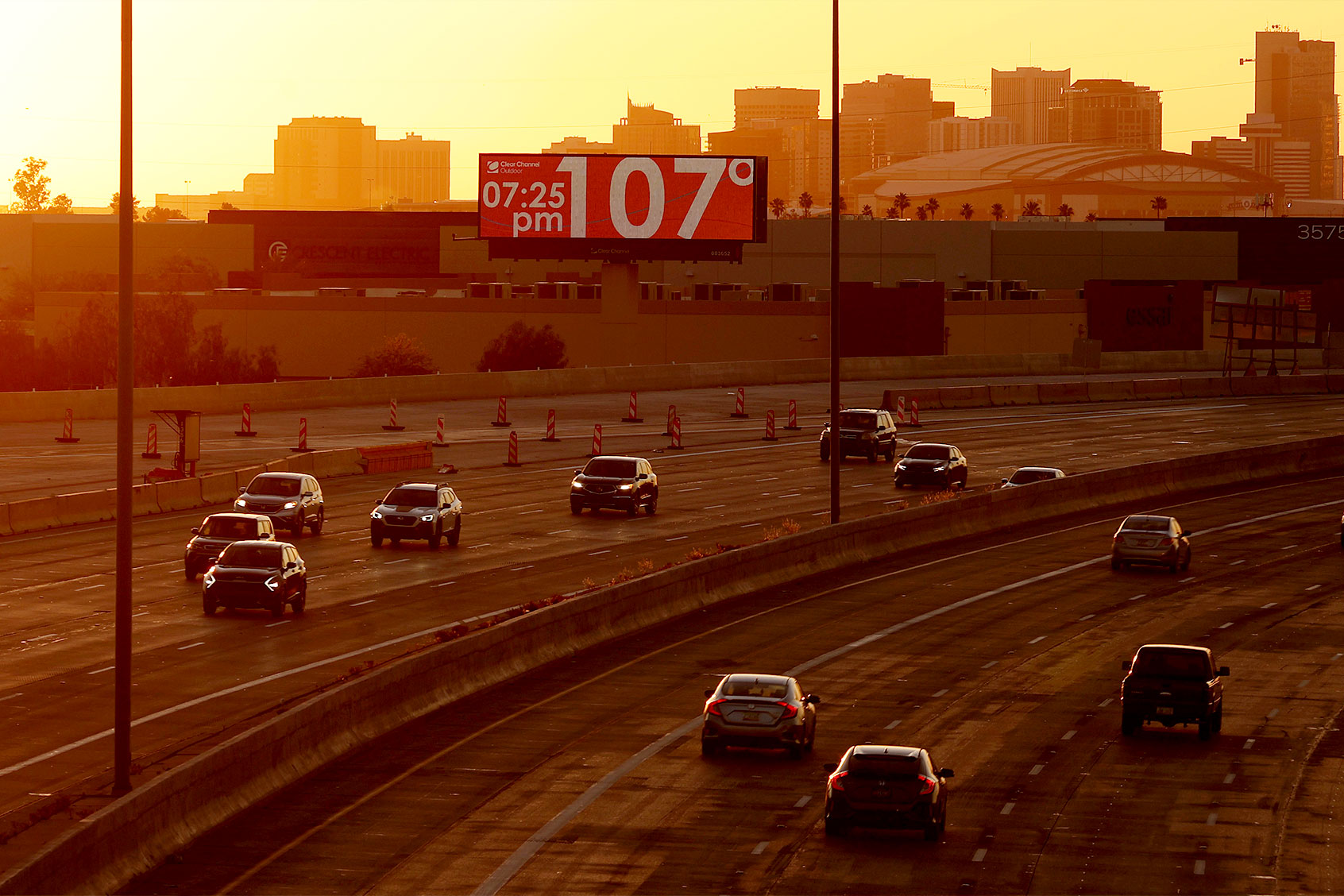 A billboard shows the current temperature over 100 degrees on June 05, 2024 in Phoenix, Arizona. According to the National Weather Service, Phoenix will experience record temperatures over 100 degrees as a pattern of high pressure builds over the region. (Justin Sullivan/Getty Images)