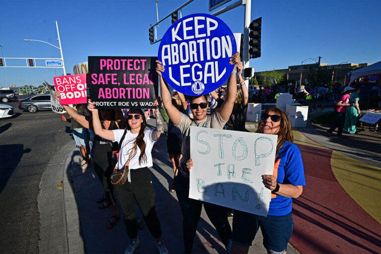Pro-abortion rights demonstrators rally in Scottsdale, Arizona on April 15, 2024. (FREDERIC J. BROWN/AFP via Getty Images)