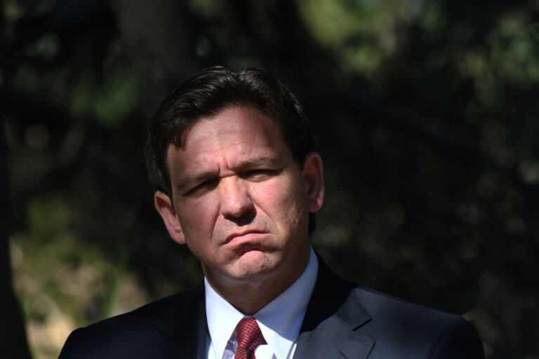 Florida Gov. Ron DeSantis attends a press conference at Blue Springs State Park in Orange City. (Paul Hennessy/SOPA Images/LightRocket via Getty Images)