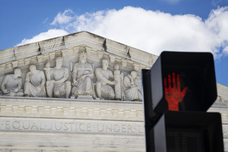A stop sign is seen in front of the U.S. Supreme Court building in Washington DC, United States on June 01, 2024. (Celal Gunes/Anadolu via Getty Images)