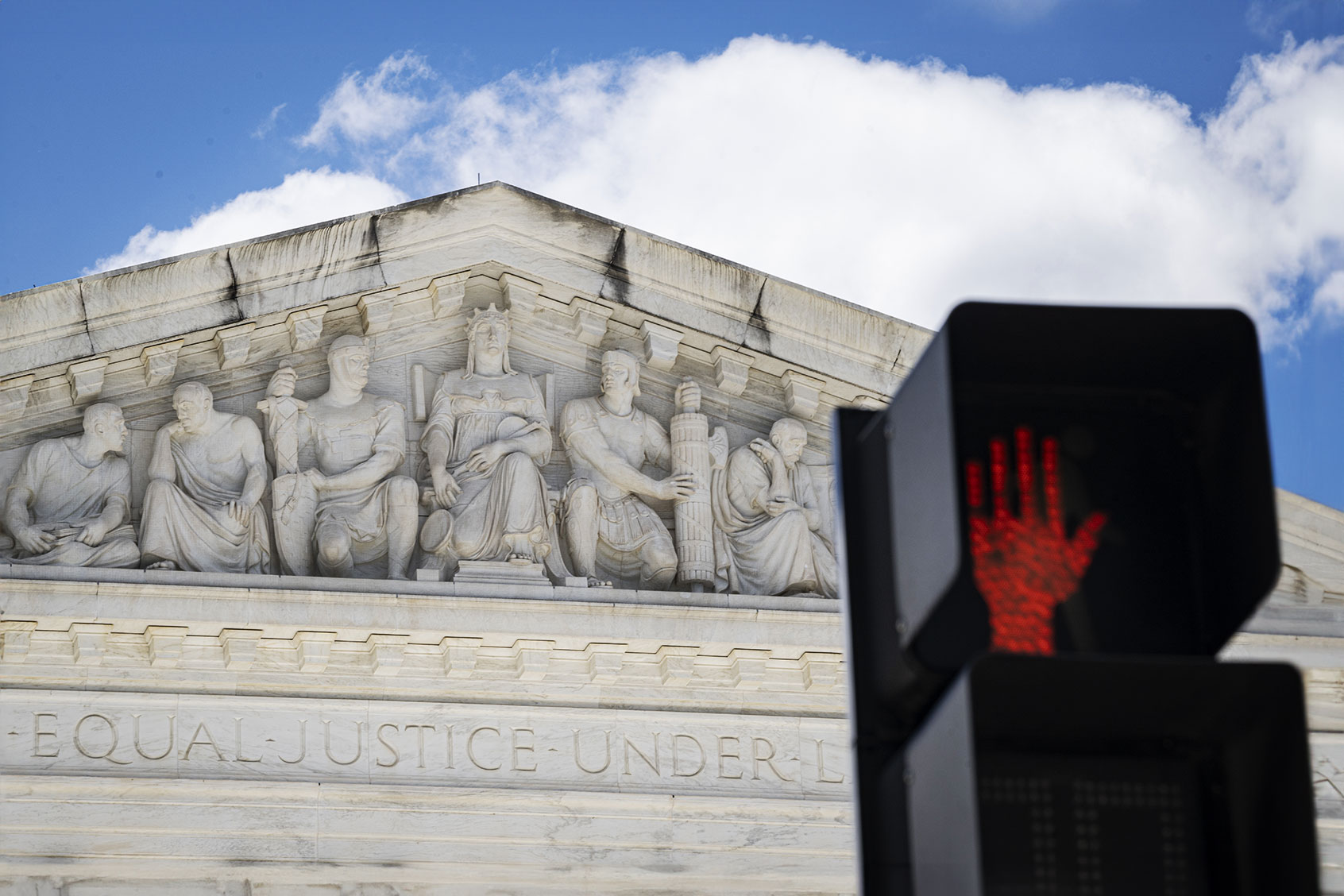 A stop sign is seen in front of the U.S. Supreme Court building in Washington DC, United States on June 01, 2024. (Celal Gunes/Anadolu via Getty Images)