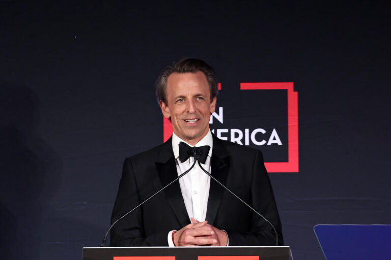 Seth Meyers speak onstage during the 2024 PEN America Spring Literary Gala at American Museum of Natural History on May 16, 2024 in New York City. (Jamie McCarthy/Getty Images for PEN America)