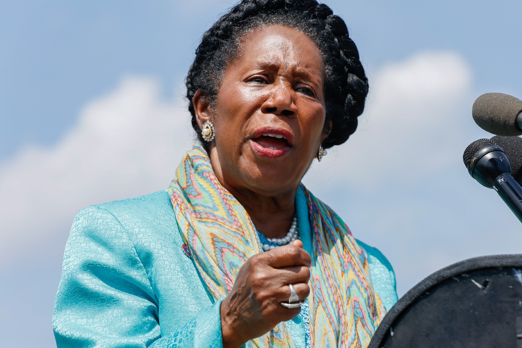 Rep. Sheila Jackson Lee (D-TX) speaks at a press conference calling for the expansion of the Supreme Court on July 18, 2022 in Washington, DC. (Jemal Countess/Getty Images for Take Back the Court Action Fund)