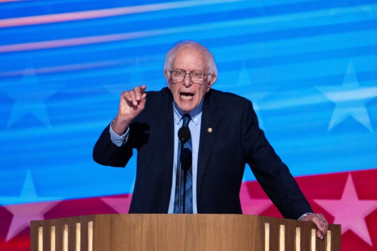 Sen. Bernie Sanders, I-Vt., speaks during the roll call vote during day two of the 2024 Democratic National Convention in Chicago on Tuesday, August 20, 2024. (Bill Clark/CQ-Roll Call, Inc via Getty Images)