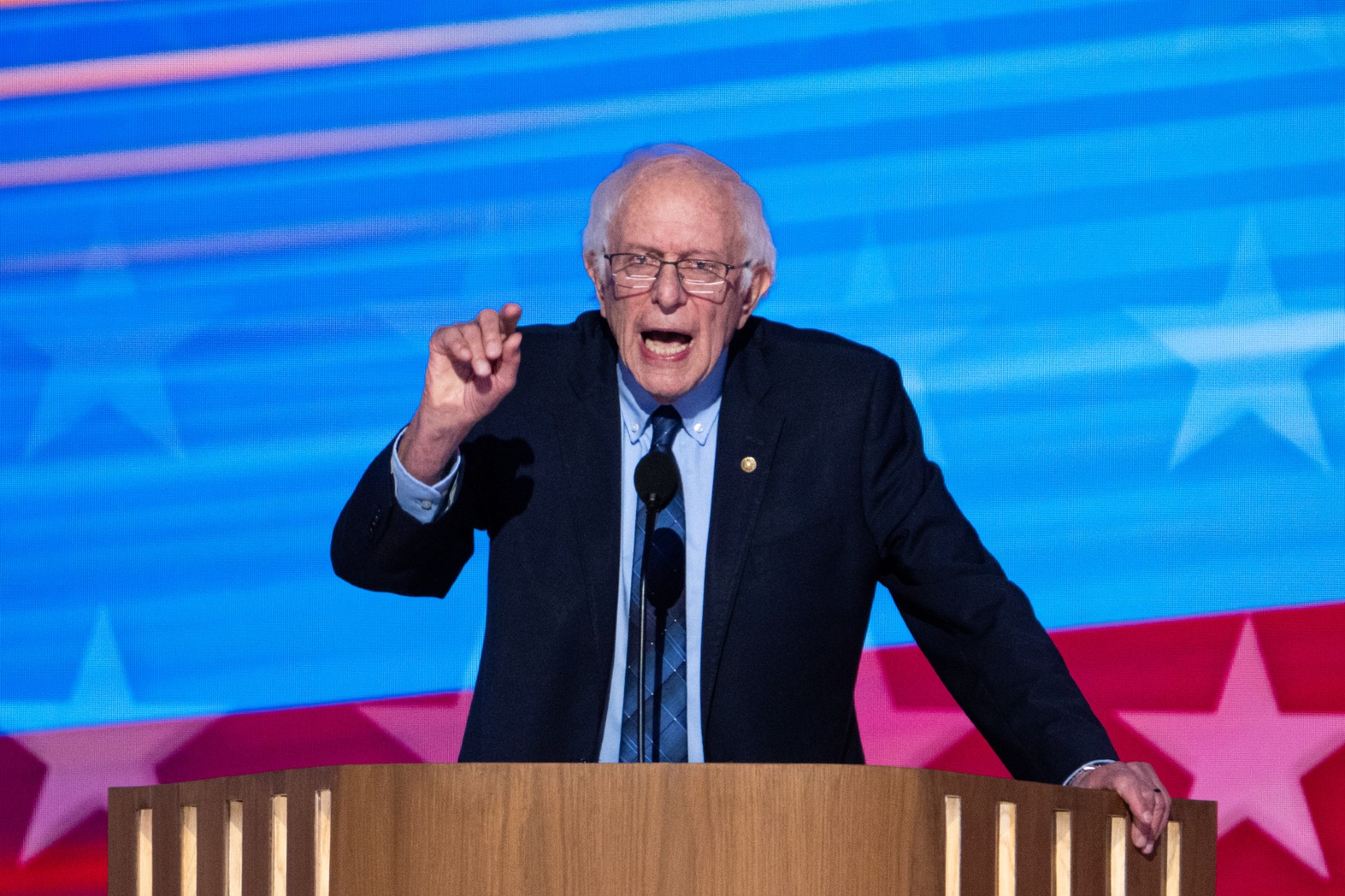 Sen. Bernie Sanders, I-Vt., speaks during the roll call vote during day two of the 2024 Democratic National Convention in Chicago on Tuesday, August 20, 2024. (Bill Clark/CQ-Roll Call, Inc via Getty Images)