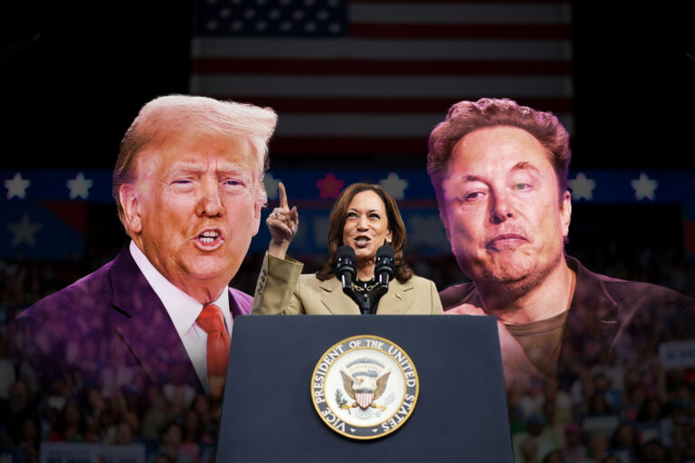 Donald Trump, Kamala Harris and Elon Musk (Photo illustration by Salon/Getty Images)