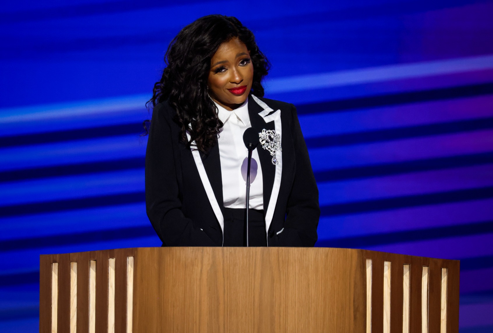 Rep. Jasmine Crockett (D-TX) speaks onstage during the first day of the Democratic National Convention at the United Center on August 19, 2024 in Chicago, Illinois. (Chip Somodevilla/Getty Images)