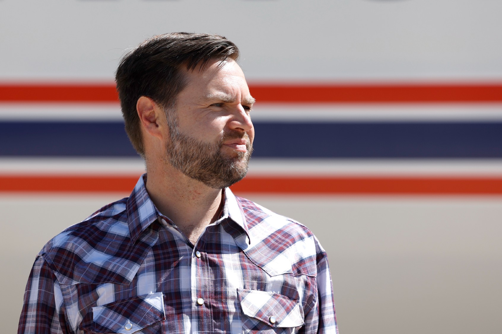 Republican vice presidential nominee U.S. Sen. JD Vance (R-OH) boards his airplane on August 01, 2024, in Sierra Vista, Arizona. (Anna Moneymaker/Getty Images)