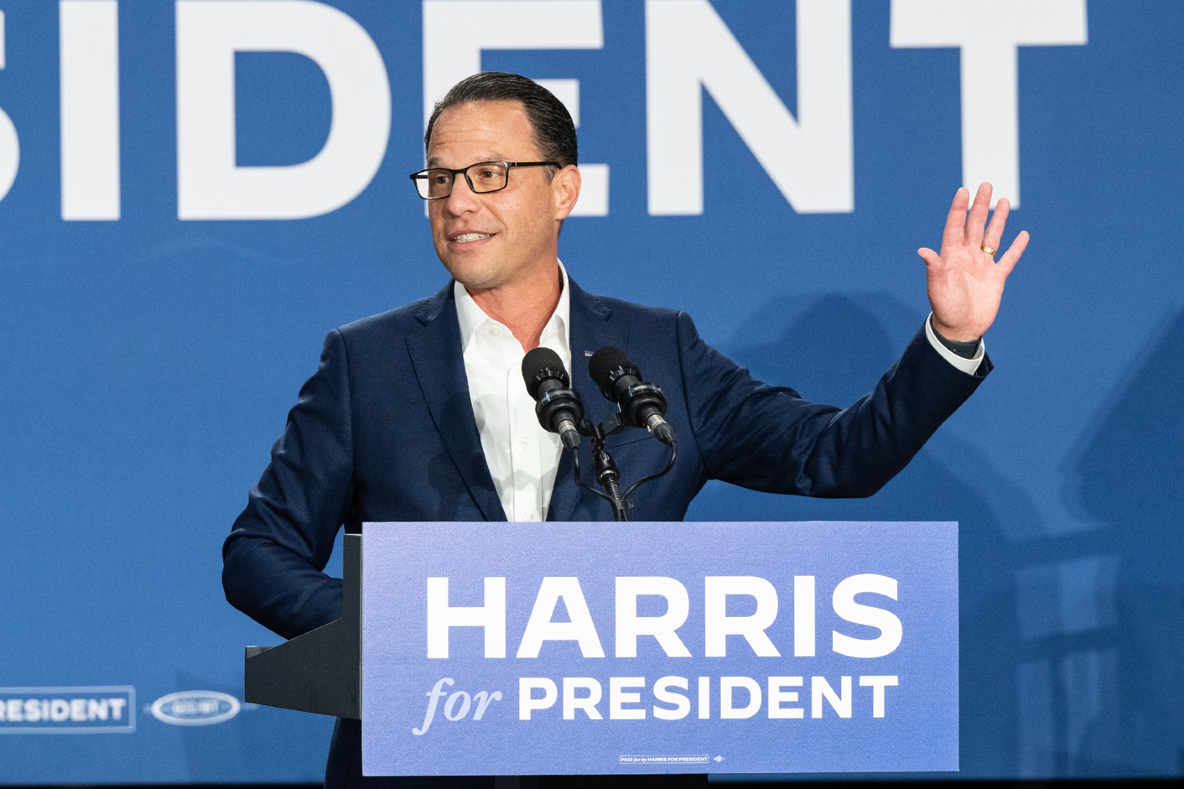 Josh Shapiro, Governor of Pennsylvania, speaks during a rally in support of Harris for President. (Lev Radin/Pacific Press/LightRocket via Getty Images)