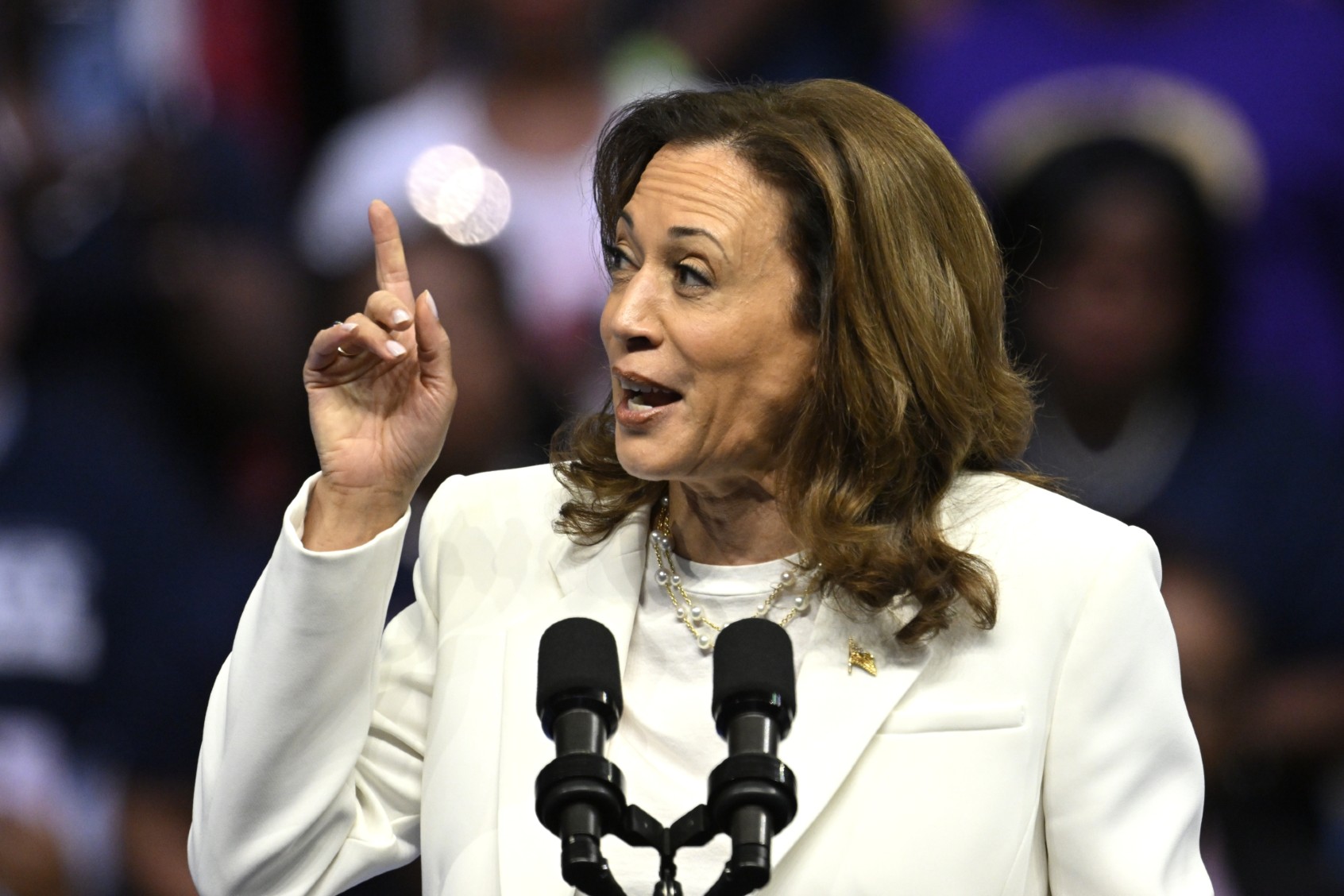 Vice President and presidential candidate Kamala Harris speaks at a campaign rally in Savannah GA, United States on August 29, 2024 (Peter Zay/Anadolu via Getty Images)