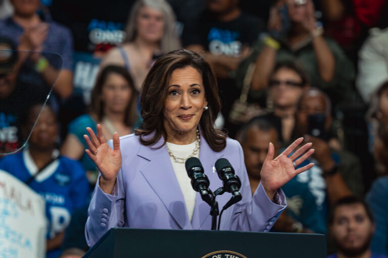 Vice President Kamala Harris at Presidential Rally at University of Nevada, Las Vegas Campus, featuring Gov. Tim Walz and 12,000 supporters. (Joe Sohm/Visions of America/Universal Images Group via Getty Images)