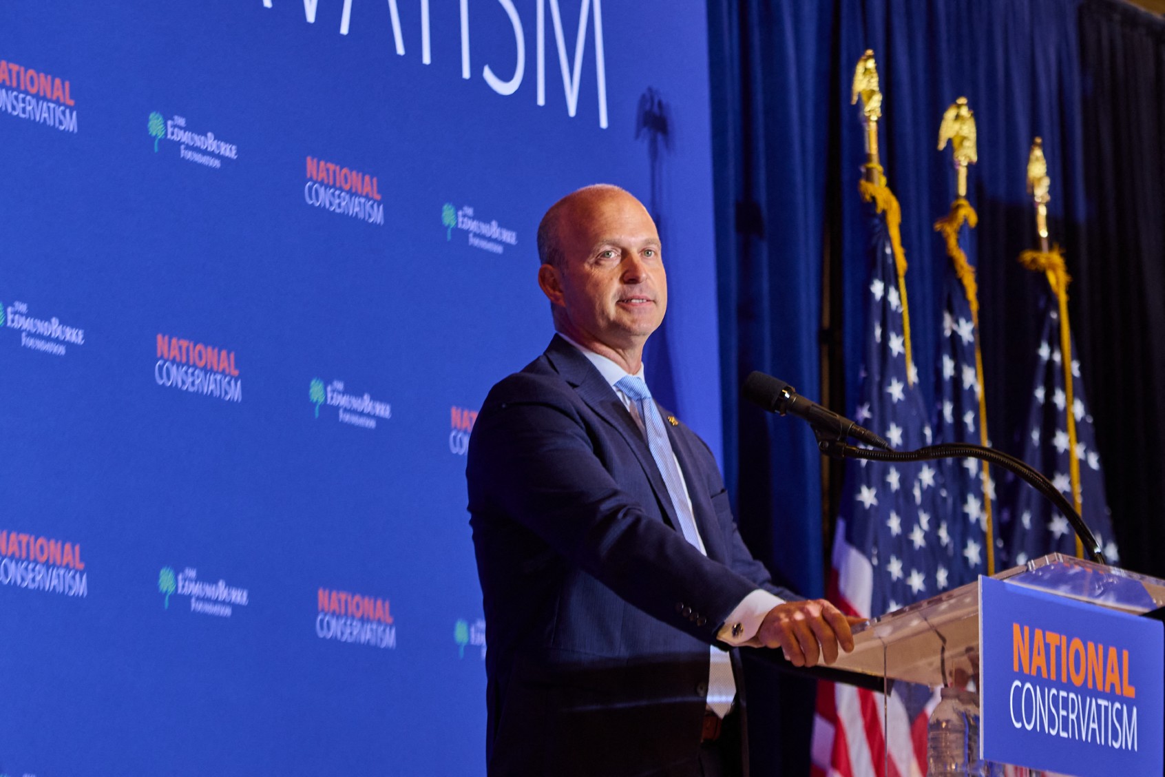 President of the Heritage Foundation Kevin Roberts speaks at the National Conservative Conference in Washington D.C., Monday, July 8, 2024. (DOMINIC GWINN/Middle East Images/AFP via Getty Images)