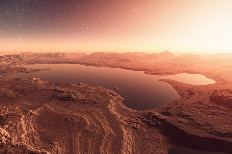 Martian landscape with lakes, water (Getty Images/gremlin)