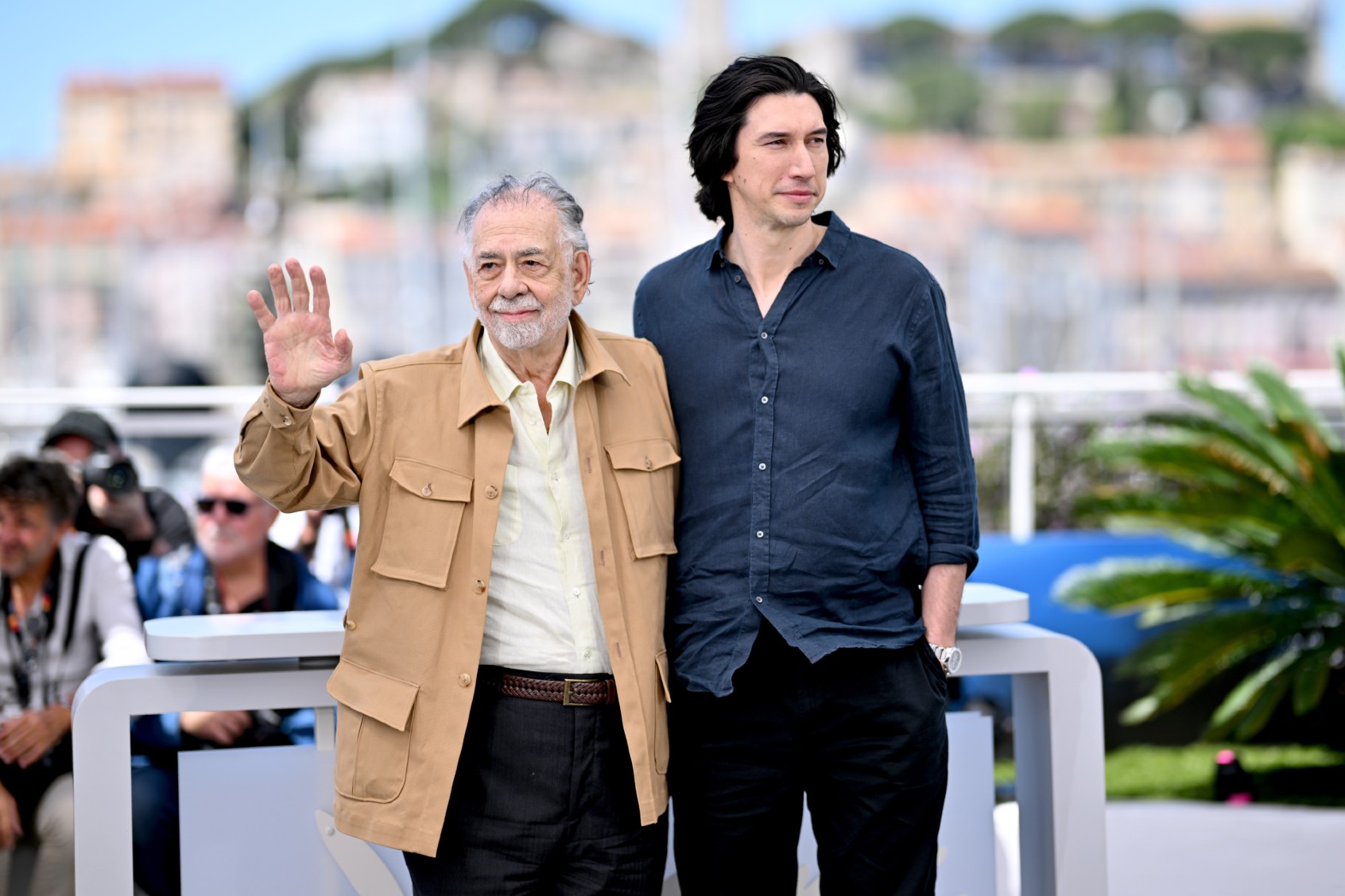 Francis Ford Coppola and Adam Driver attend the "Megalopolis" Photocall at the 77th annual Cannes Film Festival at Palais des Festivals on May 17, 2024, in Cannes, France. (Lionel Hahn/Getty Images)