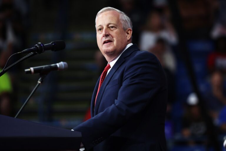 RNC Co-Chair Michael Whatley speaks during a Republican Presidential Candidate former U.S. President Donald Trump campaign rally at Mohegan Sun Arena at Casey Plaza on August 17, 2024 in Wilkes Barre, Pennsylvania. (Michael M. Santiago/Getty Images)