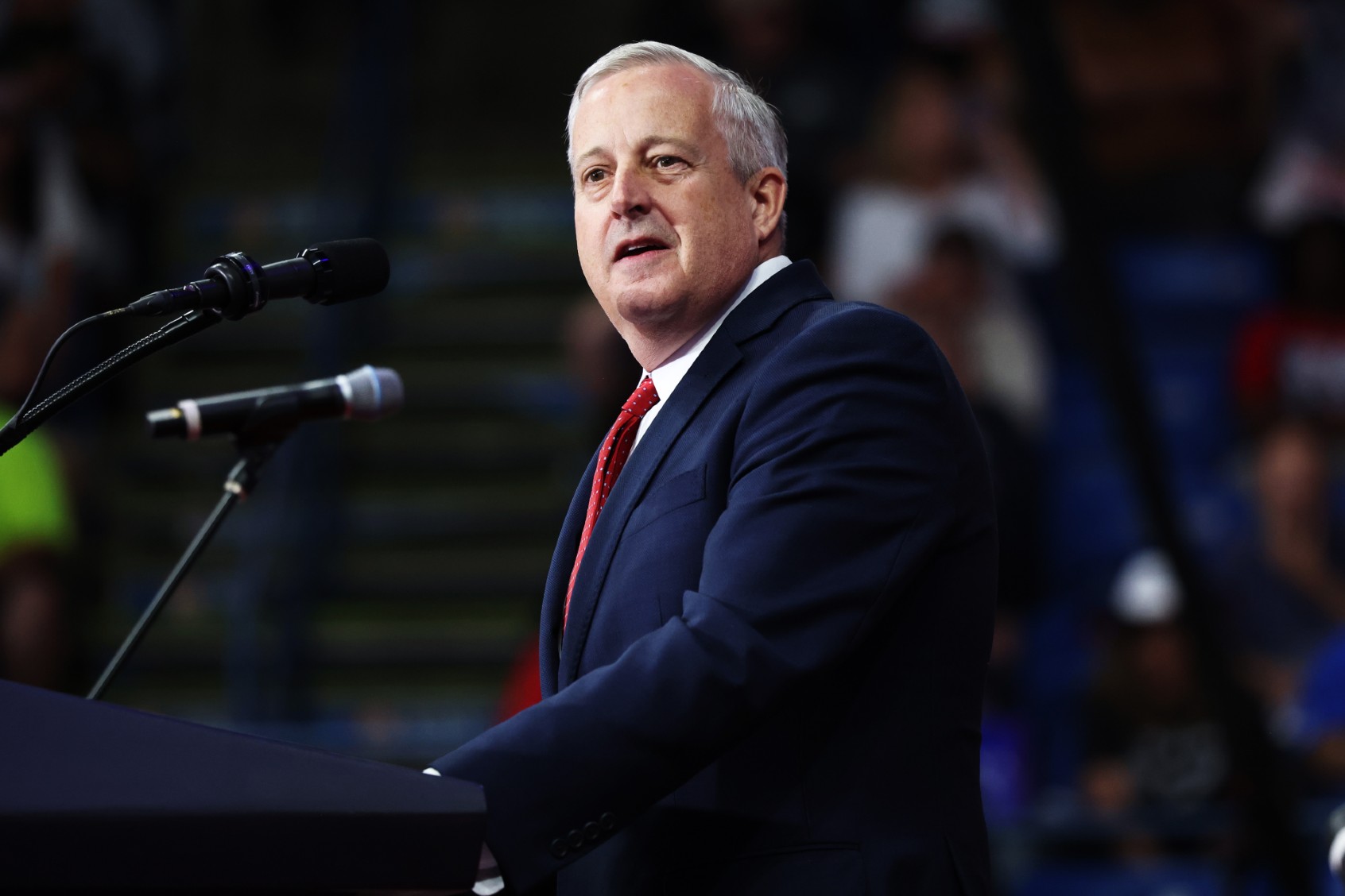 RNC Co-Chair Michael Whatley speaks during a Republican Presidential Candidate former U.S. President Donald Trump campaign rally at Mohegan Sun Arena at Casey Plaza on August 17, 2024 in Wilkes Barre, Pennsylvania. (Michael M. Santiago/Getty Images)