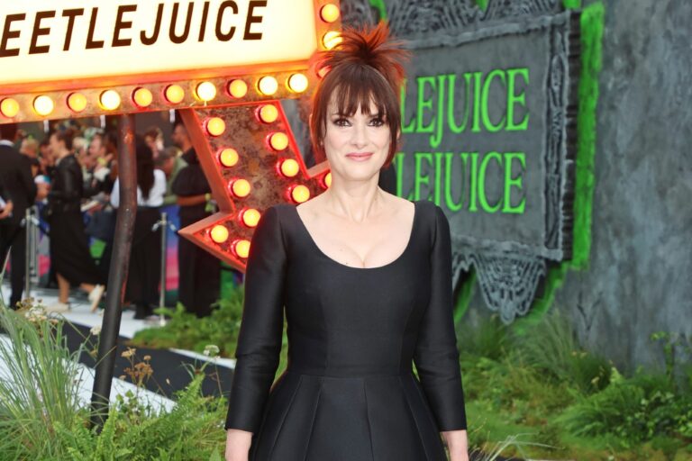 Winona Ryder attends the UK Premiere of "Beetlejuice Beetlejuice" at Cineworld Leicester Square on August 29, 2024 in London, England. (Hoda Davaine/Dave Benett/WireImage/Getty)