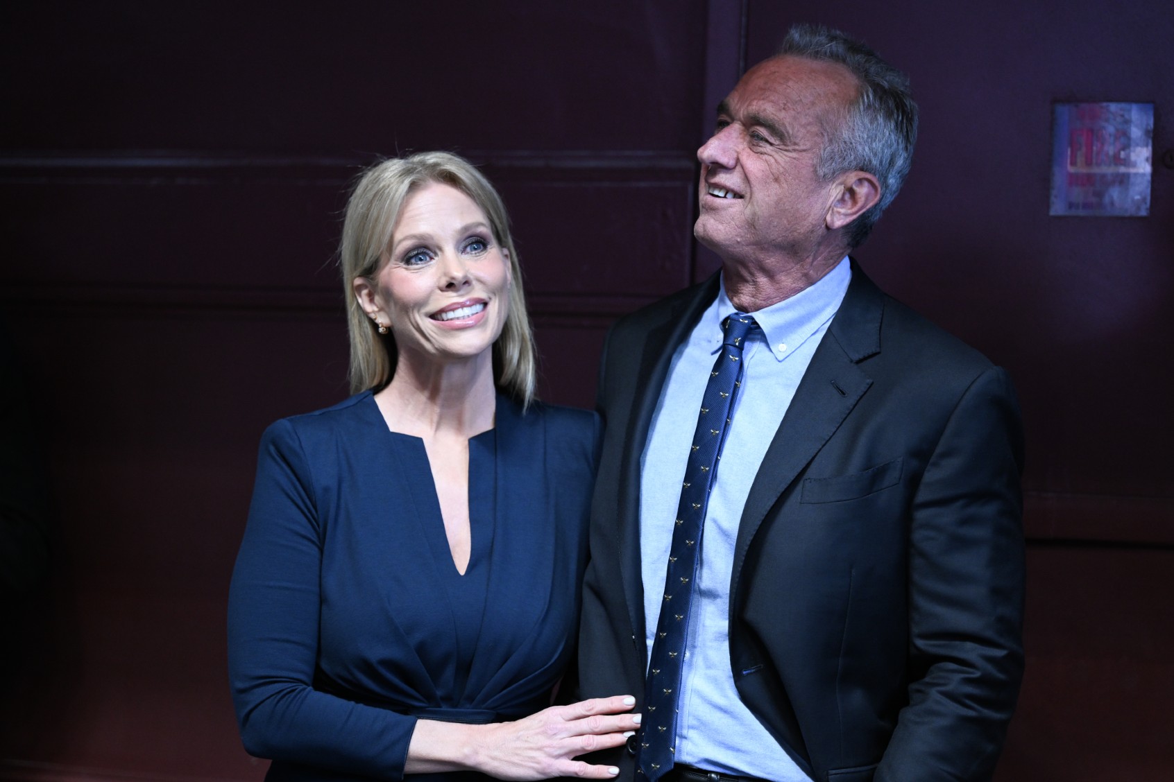Robert F. Kennedy, Jr. and his wife actress Cheryl Hines are seen as Independent US presidential candidate Robert F. Kennedy, Jr. tapped California attorney Nicole Shanahan as his running mate during an event in Oakland, California, United States on March 26, 2024. (Tayfun Coskun/Anadolu via Getty Images)