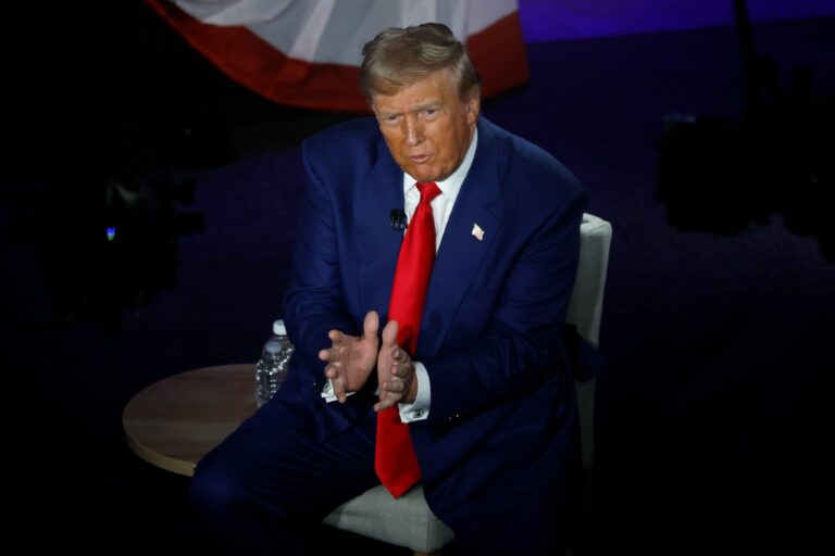Republican presidential nominee, former U.S. President Donald Trump participates in a Fox News Town Hall with Sean Hannity at the New Holland Arena on September 04, 2024 in Harrisburg, Pennsylvania. (Kevin Dietsch/Getty Images)