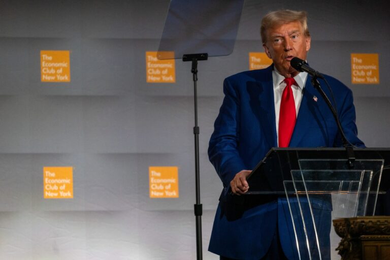 Republican presidential nominee, former U.S. President Donald Trump addresses the Economic Club of New York on September 5, 2024, in New York City. (Spencer Platt/Getty Images)
