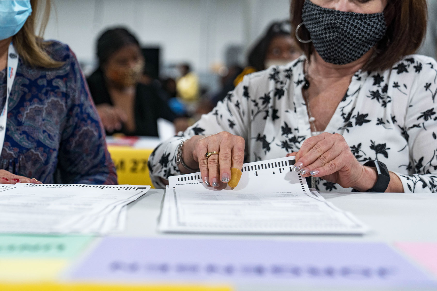 Gwinnett county workers begin their recount of the ballots on November 13, 2020 in Lawrenceville, Georgia. (Megan Varner/Getty Images)