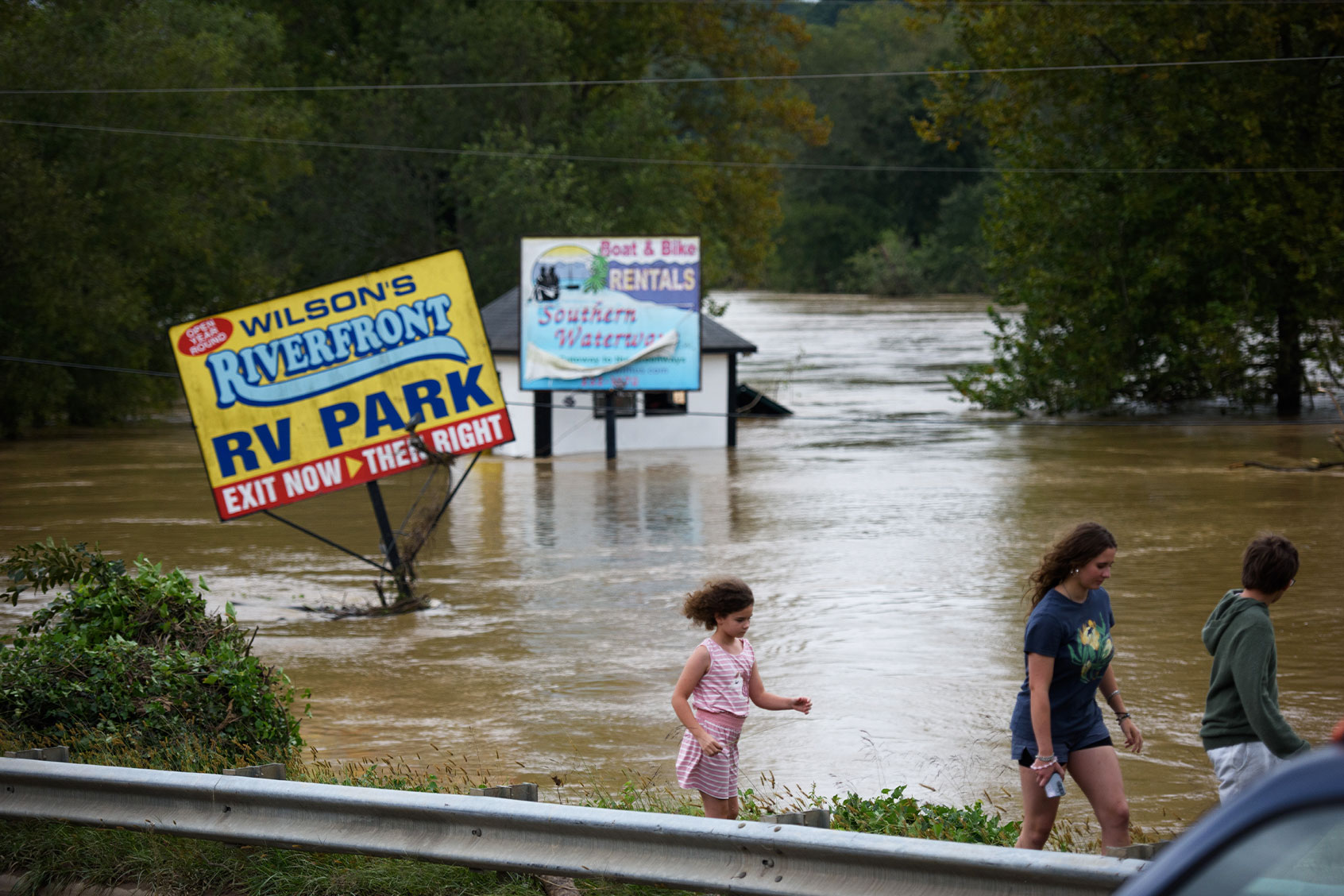 Heavy rains from hurricane Helene caused record flooding and damage on September 28, 2024 in Asheville, North Carolina. (Melissa Sue Gerrits/Getty Images)
