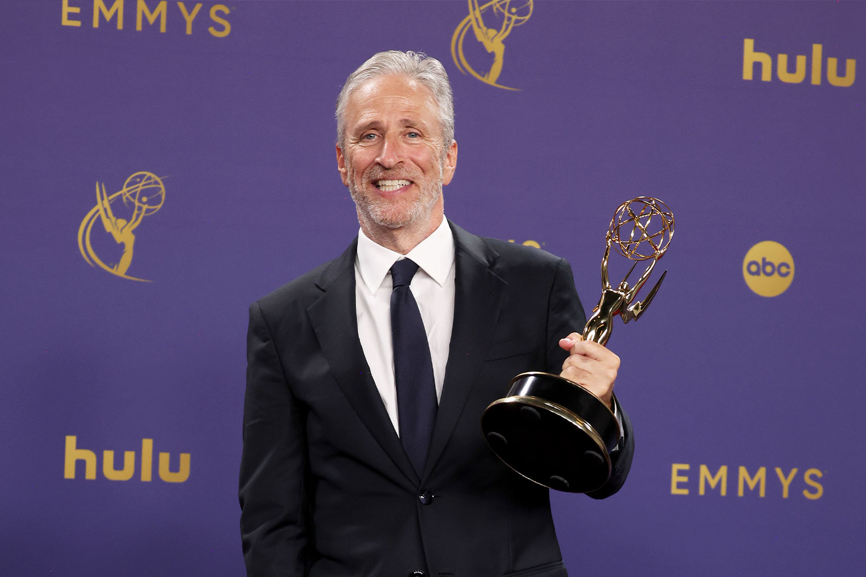 Jon Stewart, winner of the Outstanding Talk Series for “The Daily Show”, poses in the press room during the 76th Primetime Emmy Awards at Peacock Theater on September 15, 2024 in Los Angeles, California. (Kevin Mazur/Getty Images)