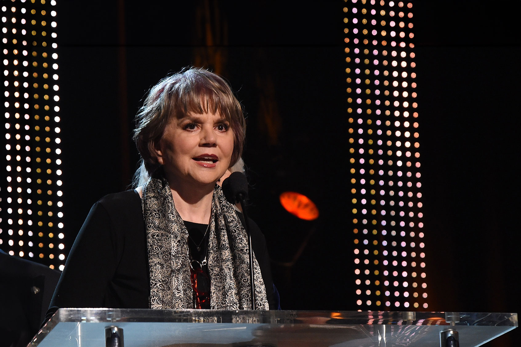 Linda Ronstadt speaks at the MusiCares Person of the Year honoring Dolly Parton at Los Angeles Convention Center on February 8, 2019 in Los Angeles, California. (Michael Kovac/Getty Images for NARAS)