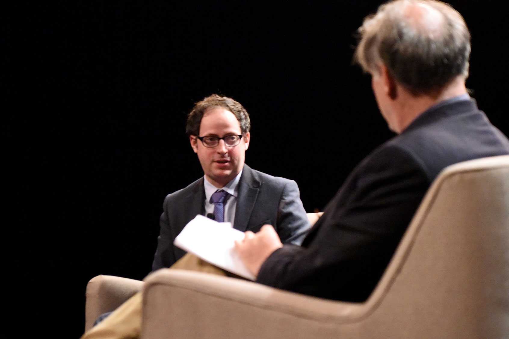Nate Silver (L) and Robert Krulwich speak onstage at Tribeca Talks / ESPN Sports Film Festival: Data Lab for Storytelling during the 2015 Tribeca Film Festival at Spring Studio on April 20, 2015 in New York City. (Dave Kotinsky/Getty Images for the 2015 Tribeca Film Festival)