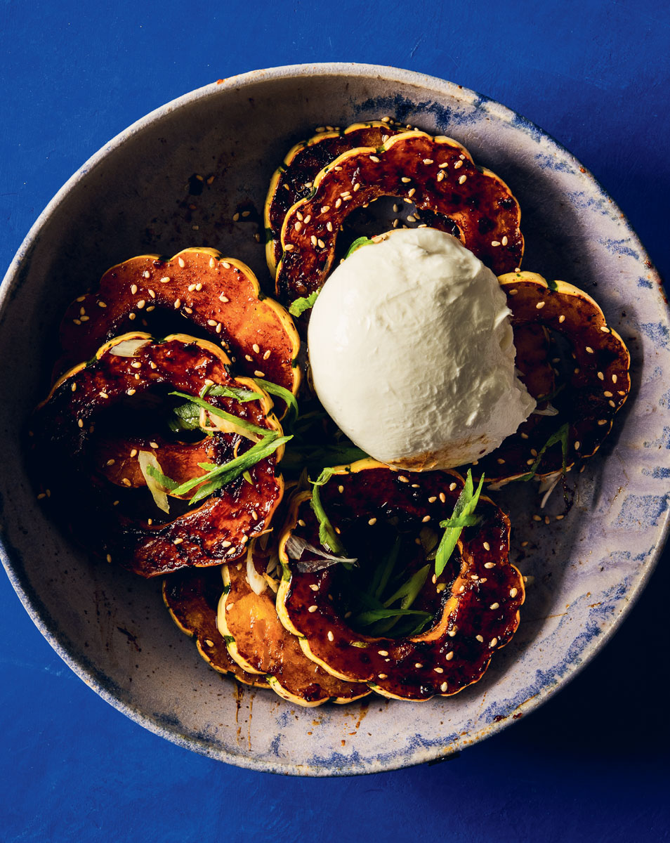 Sweet and Spicy Delicata Squash with Burrata