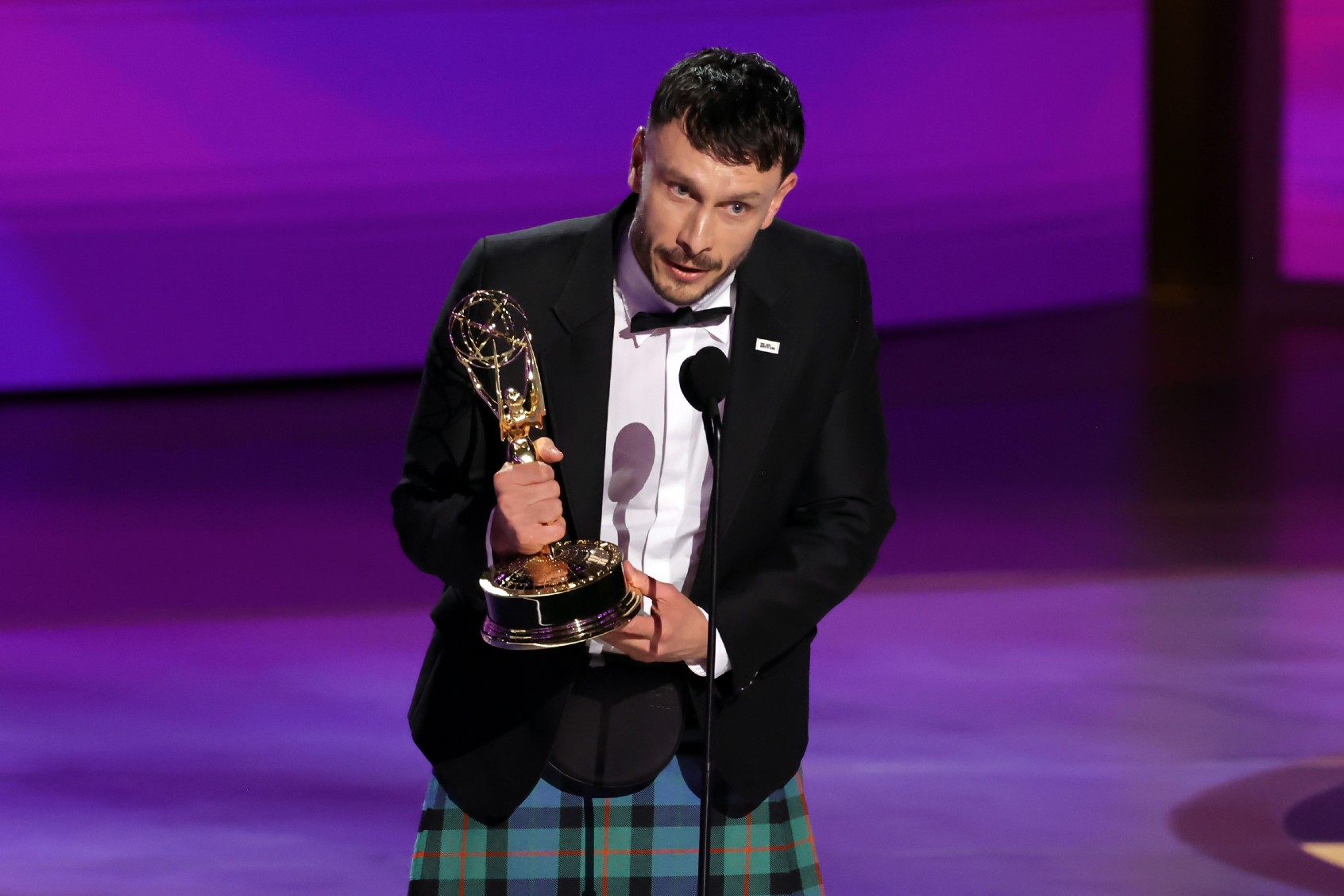 Richard Gadd accepts the Outstanding Writing For A Limited Or Anthology Series Or Movie award for "Baby Reindeer" onstage during the 76th Primetime Emmy Awards at Peacock Theater on September 15, 2024 in Los Angeles, California. (Kevin Winter/Getty Images)
