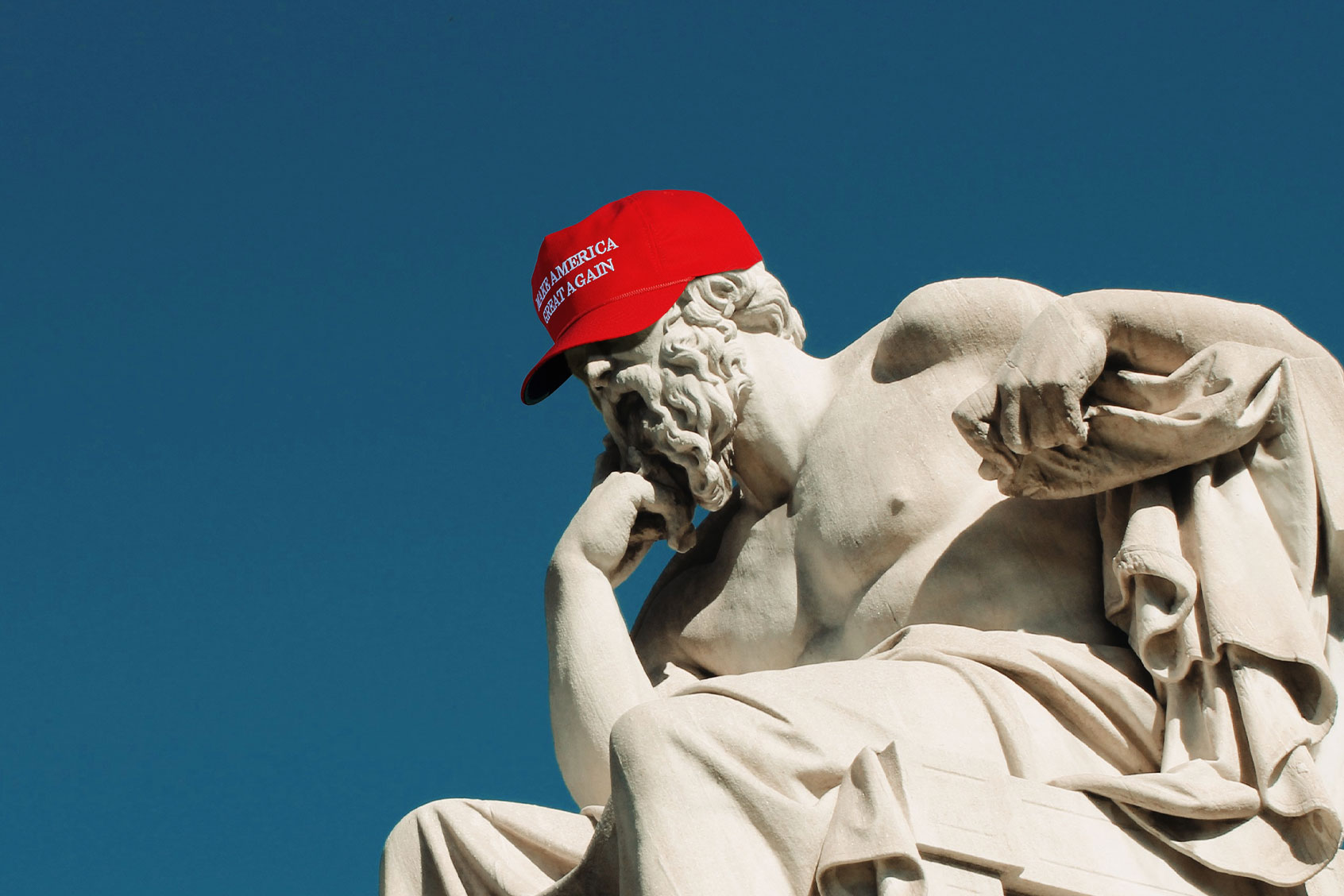 Greek philosopher Socrates statues with a MAGA hat (Photo illustration by Salon/Getty Images)