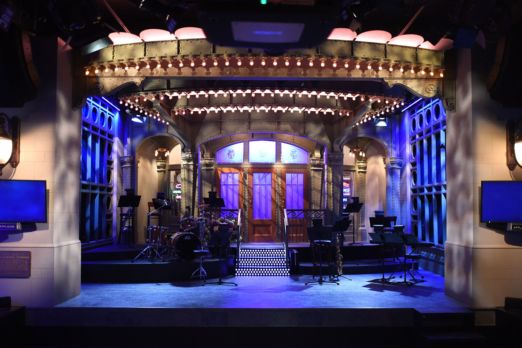 The SNL stage on display during a media preview on May 29, 2015 at the Saturday Night Live: The Exhibition, celebrating the NBC programs 40-year history. (TIMOTHY A. CLARY/AFP via Getty Images)