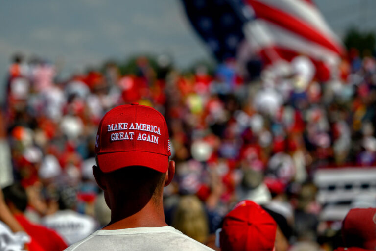 Supporters of Republican presidential candidate, former U.S President Donald Trump wait for the start of a campaign rally at Butler Farm Show Inc. on July 13, 2024 in Butler, Pennsylvania. (Jeff Swensen/Getty Images)