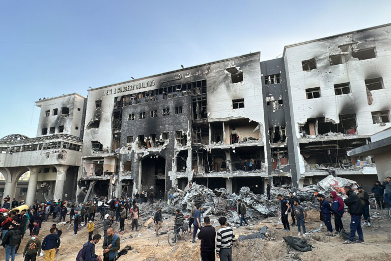 A view of burned and destroyed Al-Shifa Hospital due to the Israeli attacks that continue in Gaza City, Gaza on April 1, 2024. (Abdulqader Sabbah/Anadolu via Getty Images)