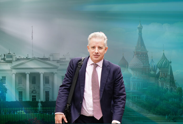 Christopher Steele with the White House and Moscow behind him (Photo illustration by Salon/Getty Images)