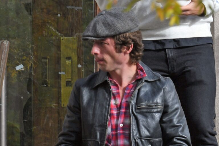 Jeremy Allen White as Bruce Springsteen on the set of "Deliver Me From Nowhere" on the first day of production on October 28, 2024 in Montclair, New Jersey. (Bobby Bank/GC Images/Getty)