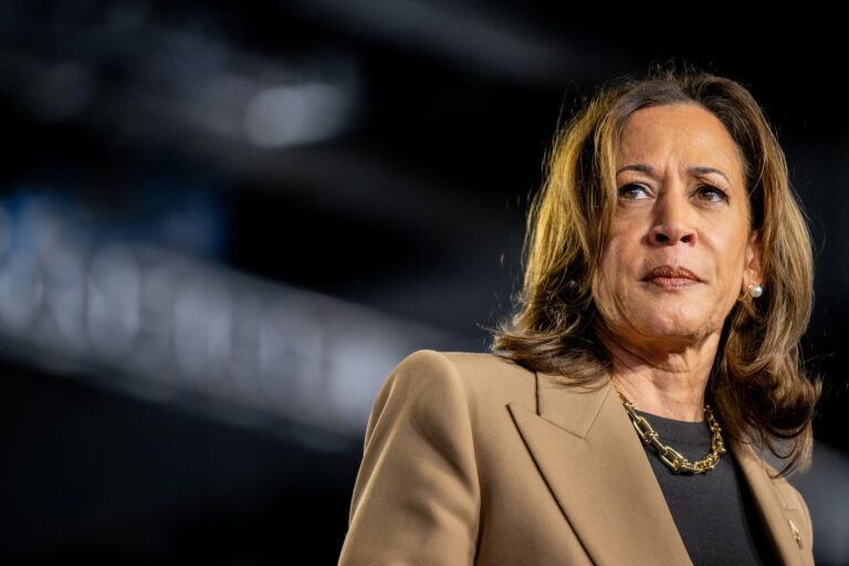 Democratic presidential nominee, Vice President Kamala Harris pauses while speaking during a campaign rally at the Rawhide Event Center on October 10, 2024 in Chandler, Arizona. (Brandon Bell/Getty Images)