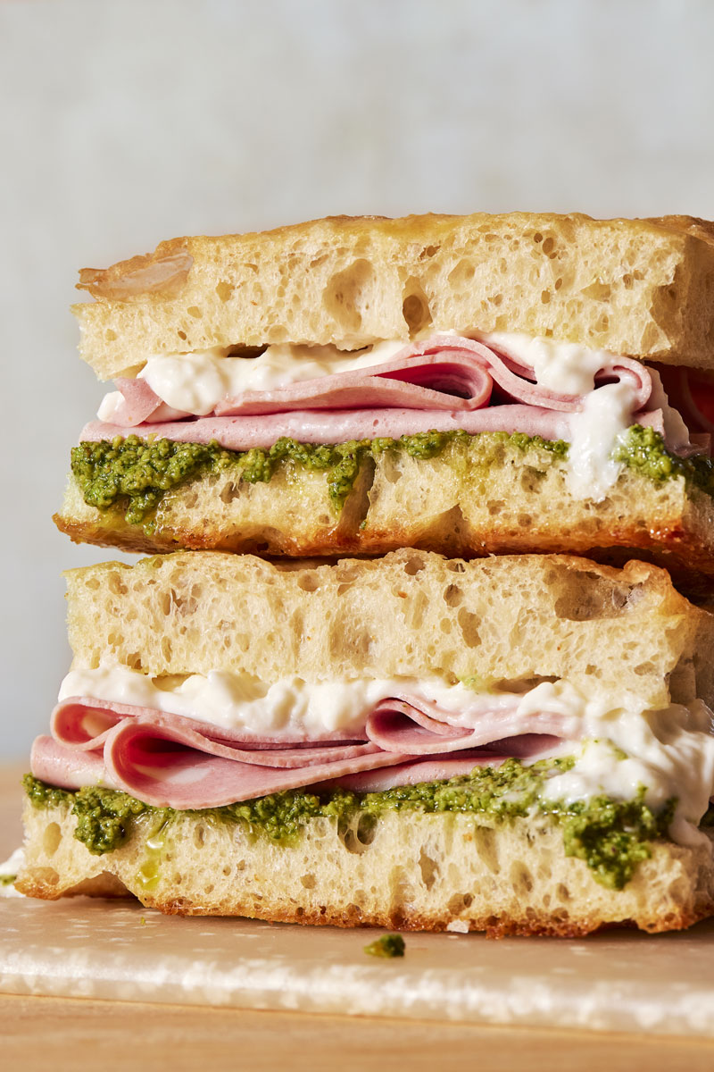 Mortadella with Pistachio Pesto on Schiacciata